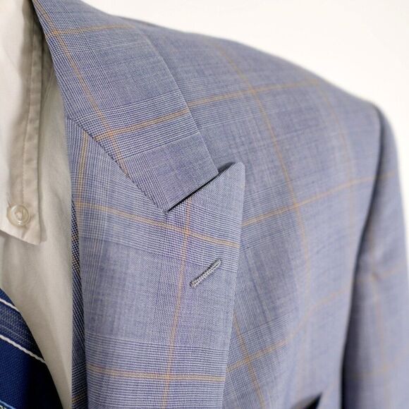 Vitale‎ Barberis Canonico Super 140s Blue Plaid 2 Piece Vest + Suit Jacket 42L - Picture 2 of 15